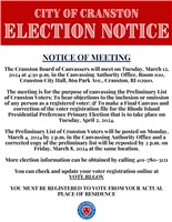 City of Cranston Election Notice: Board of Canvassers Meeting